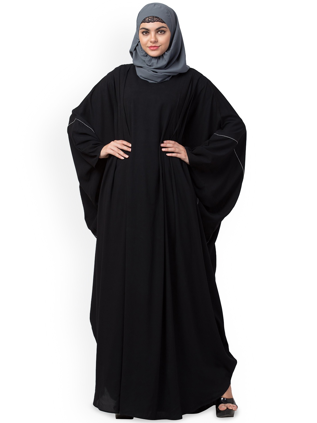 

MUSHKIYA Abaya Solid Burqa With Scarf, Black