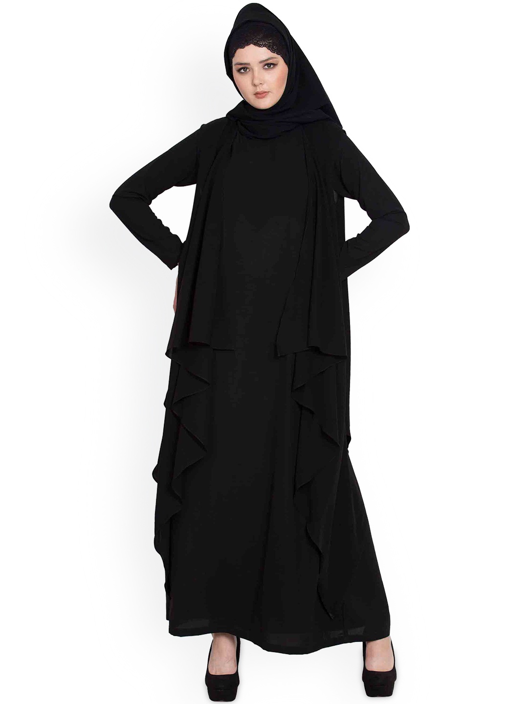 

MUSHKIYA Burqa & Open Shrug With Scarf, Black