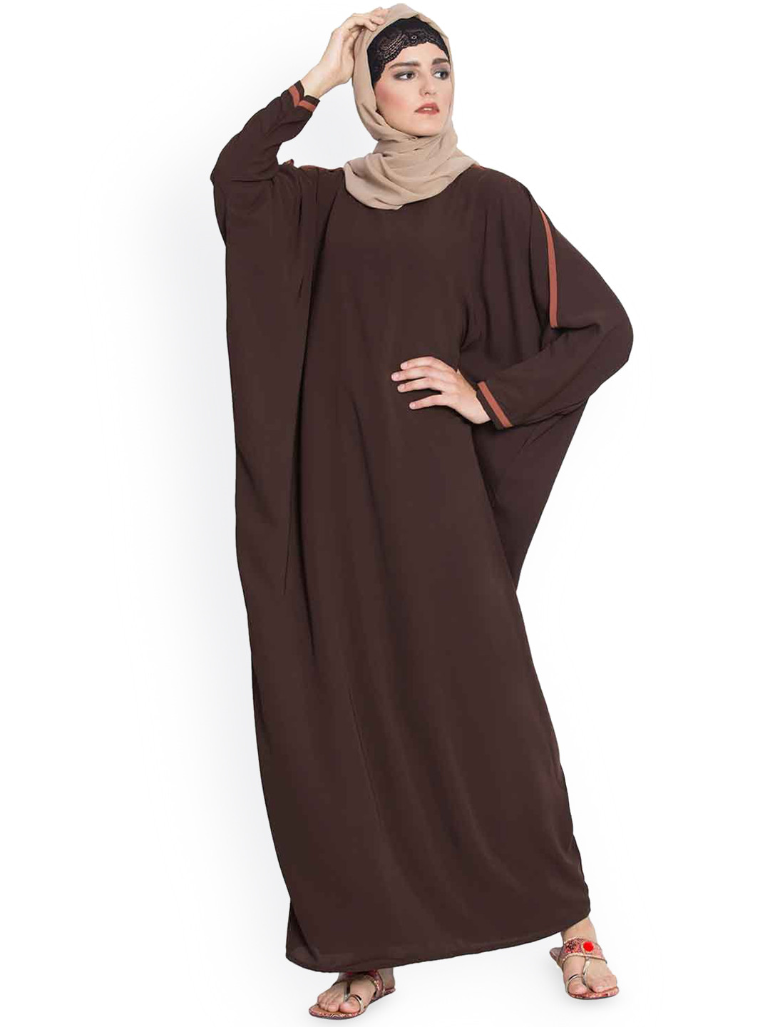 

MUSHKIYA Solid Kaftan Abaya Burqa, Brown