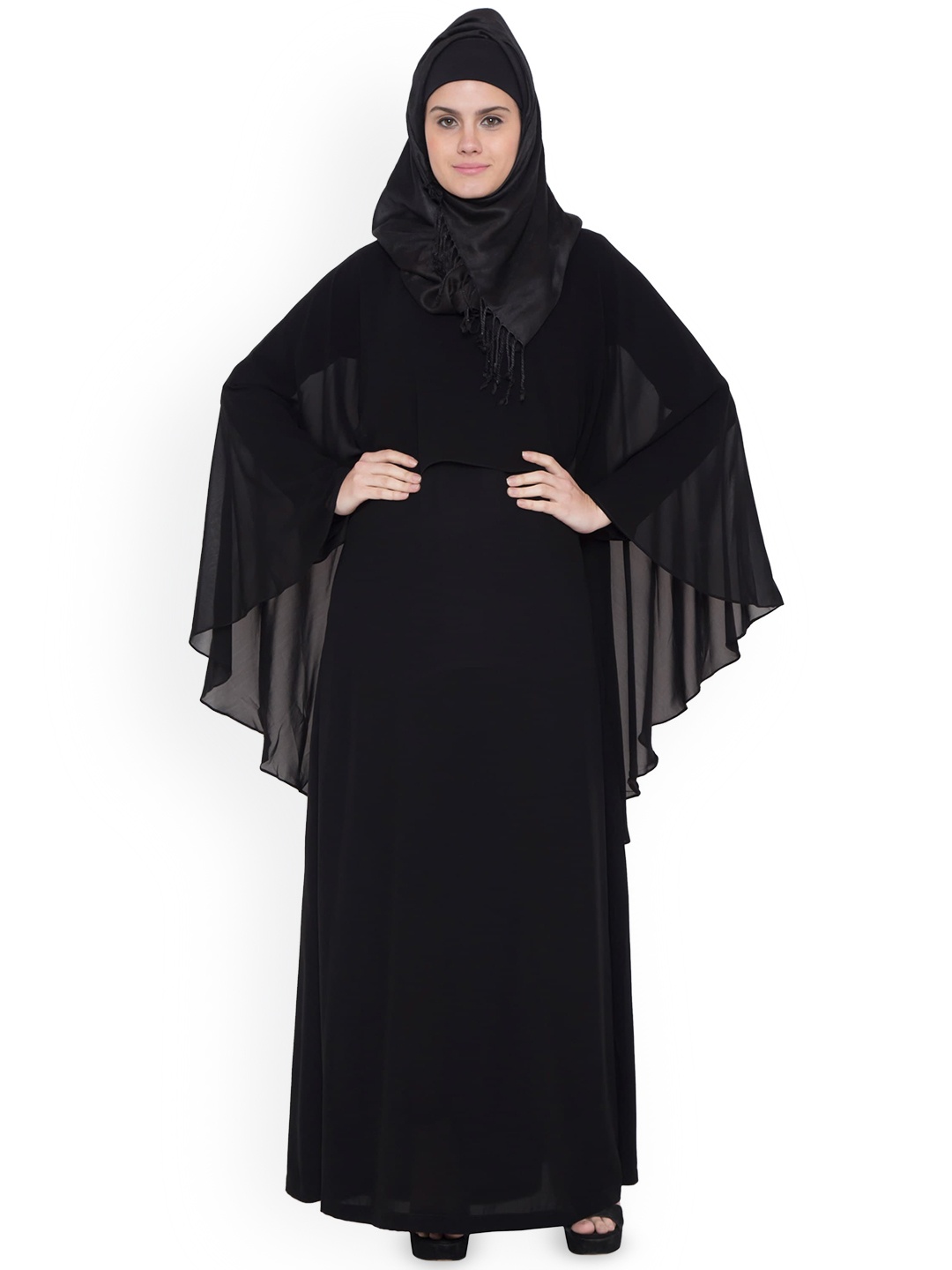 

MUSHKIYA Solid Abaya Burqa With Scarf, Black