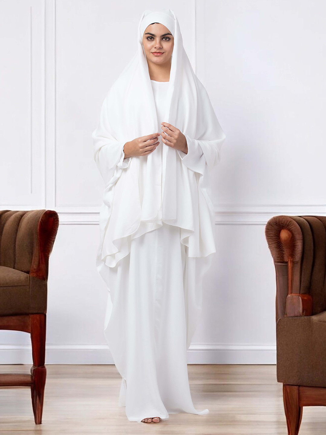

MUSHKIYA Solid Burqa With Scarf, White
