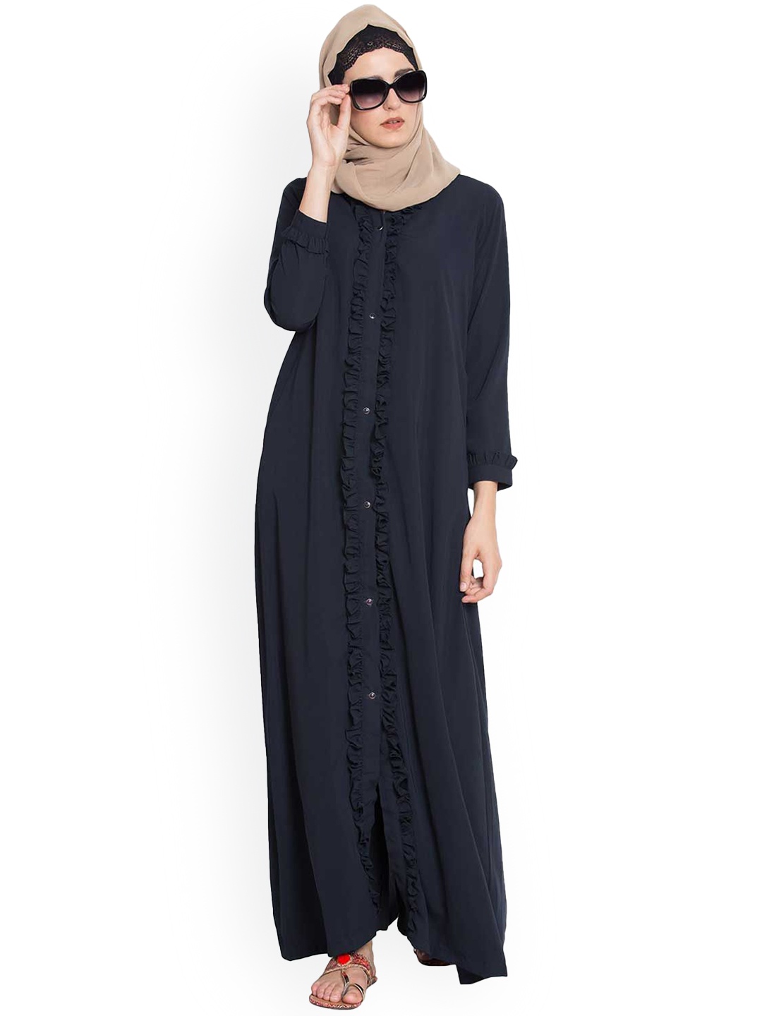 

MUSHKIYA Solid Abaya Burqa With Scarf, Navy blue