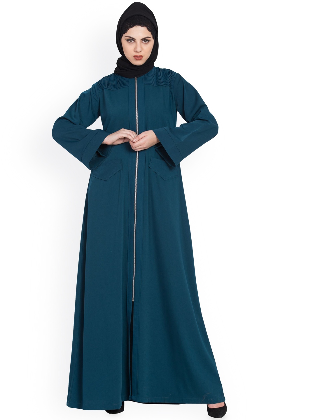 

MUSHKIYA Front Open Abaya Burqa, Teal