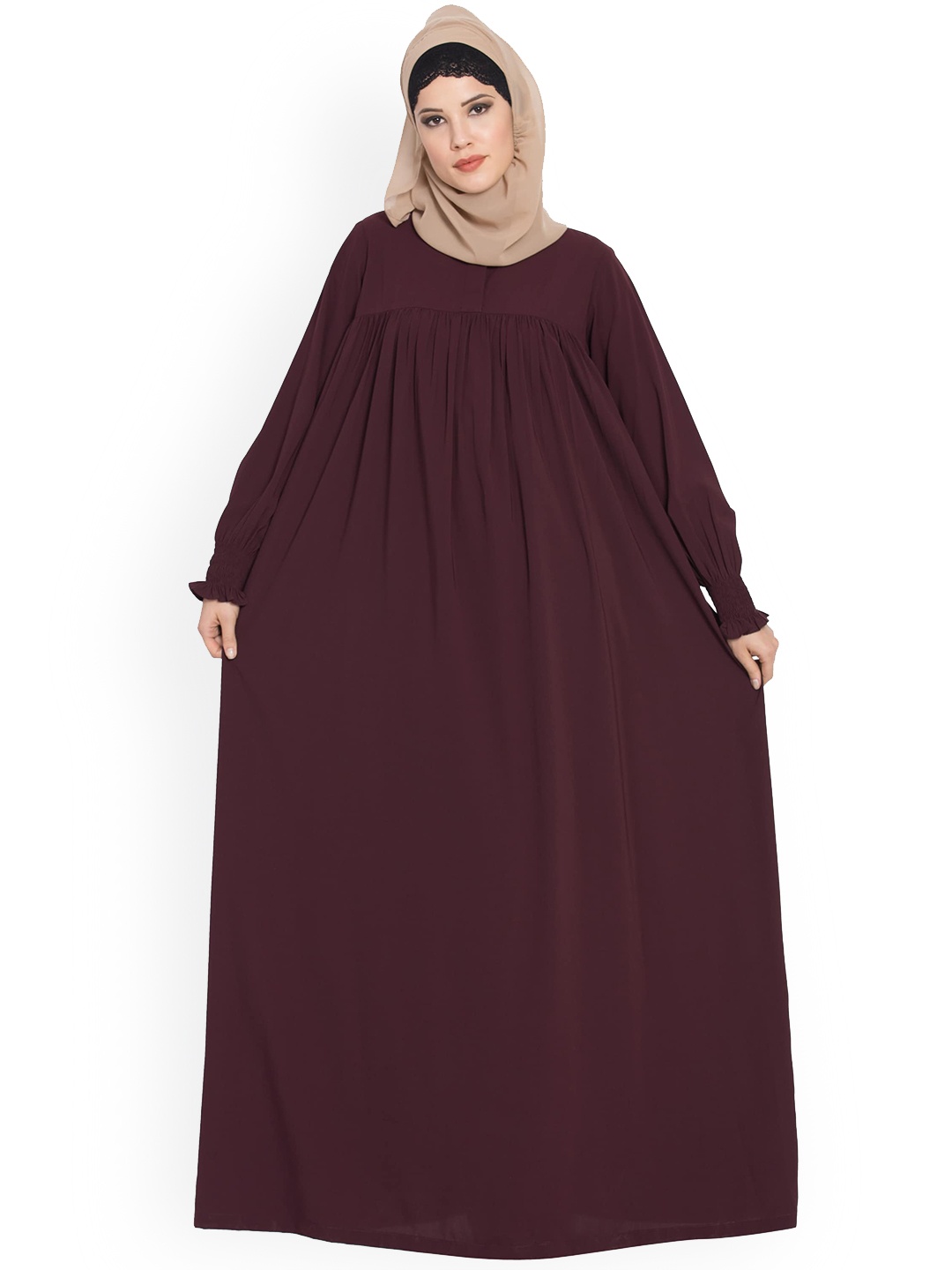 

MUSHKIYA Gathered Arabian Abaya Burqa, Red