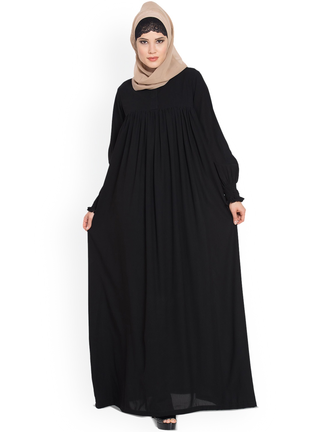 

MUSHKIYA Gathered Arabian Abaya Burqa, Black