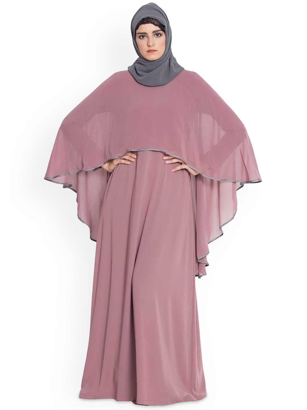 

MUSHKIYA Solid Abaya Burqa With Scarf, Pink