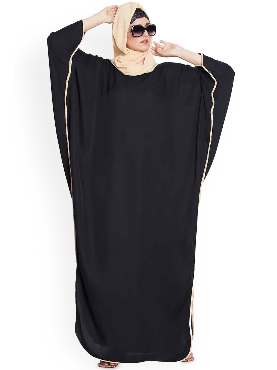 

MUSHKIYA Solid Abaya Burqa With Scarf, Black