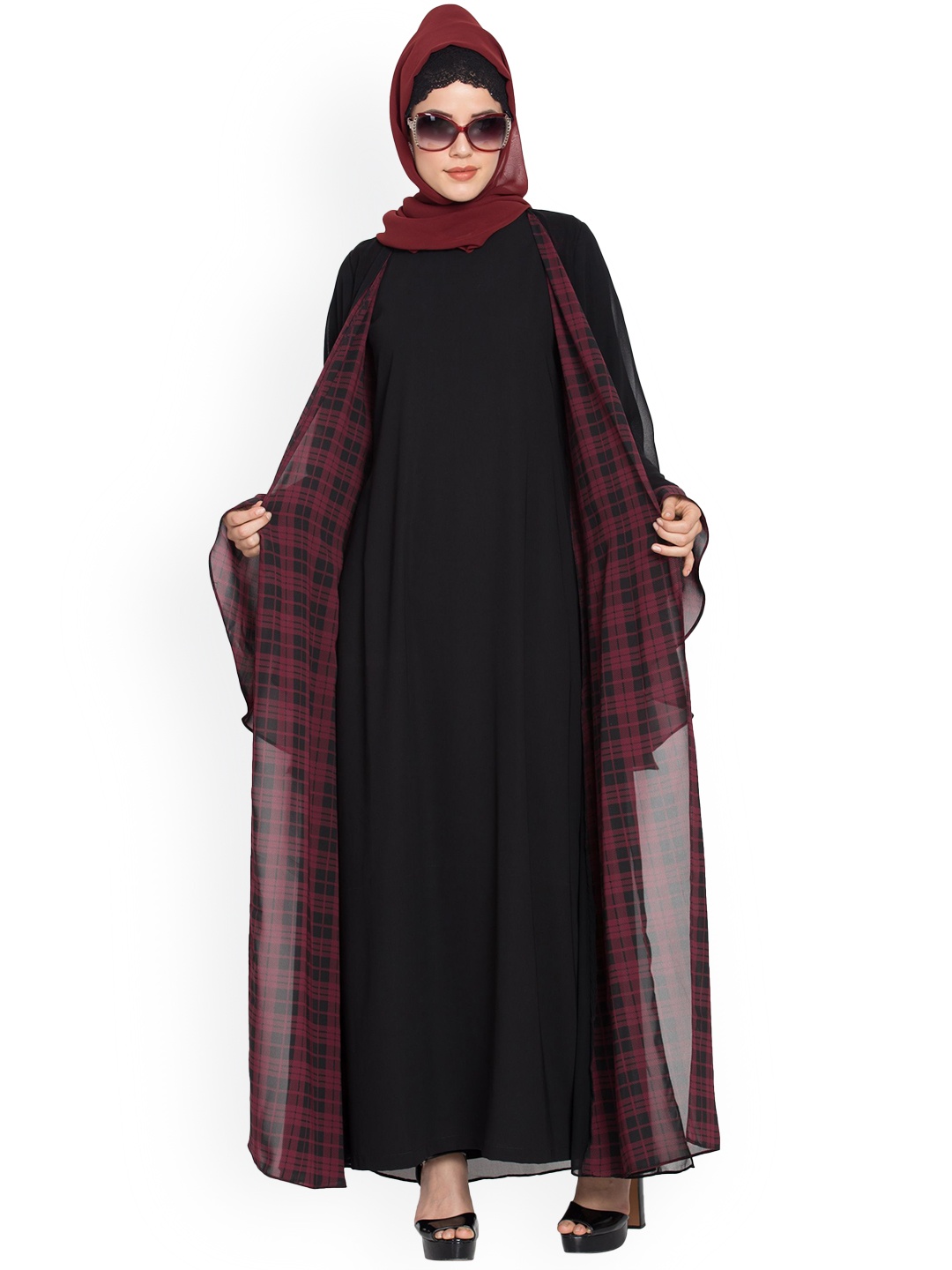 

MUSHKIYA Solid Abaya Burqa With Scarf, Black