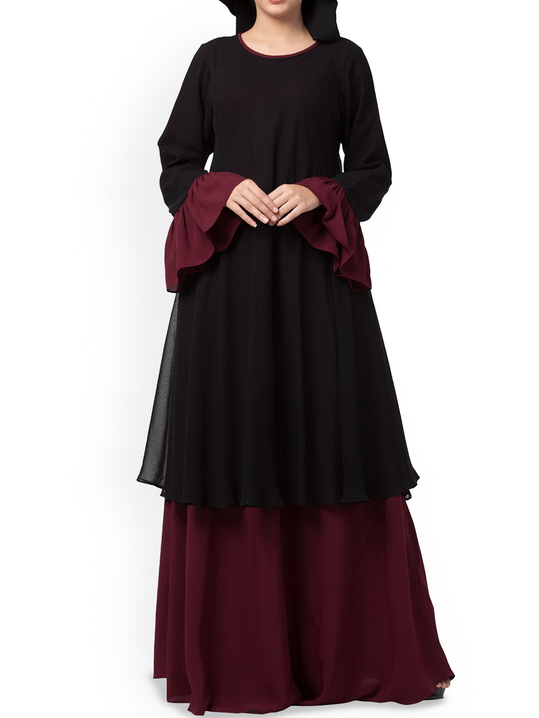 

MUSHKIYA Dual Layer Abaya Burqa With Scarf, Black