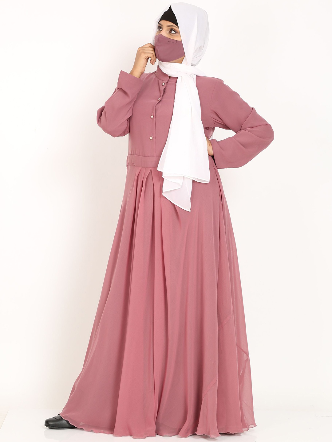 

MUSHKIYA High Neck Solid Abaya Burqa, Pink