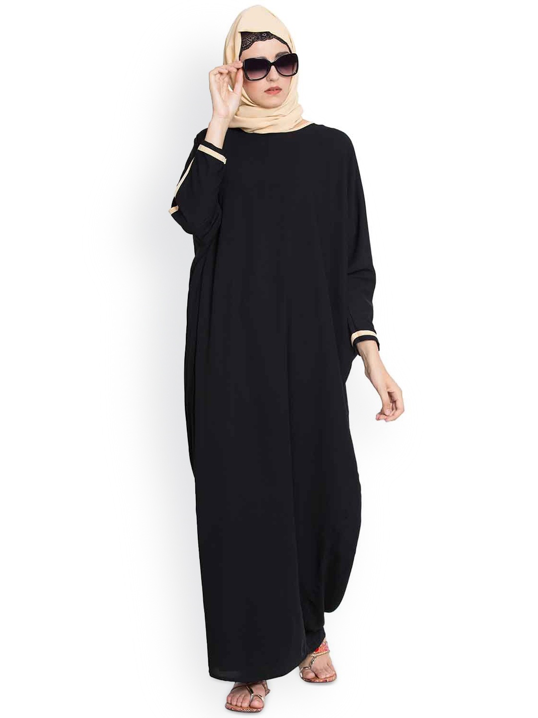 

MUSHKIYA Solid Kaftan Abaya Burqa, Black