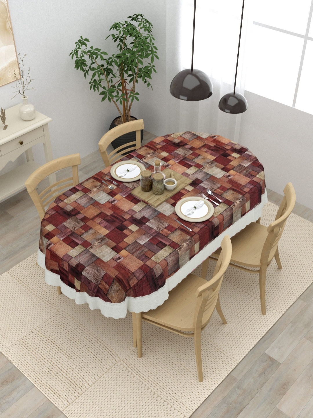 

Clasiko Brown Geometric Printed Oval Anti-Slip 4-Seater Table Cover