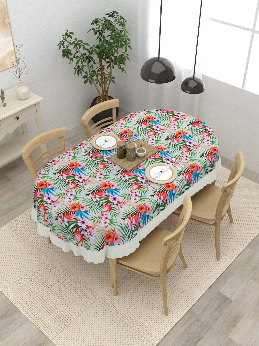 

Clasiko Red Floral Printed Oval Anti-Slip 4-Seater Table Cover