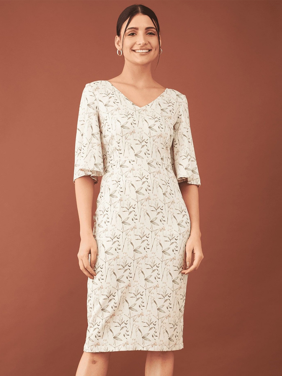 

SALT ATTIRE Floral Print V-Neck Flared Sleeve Sheath Dress, Multi