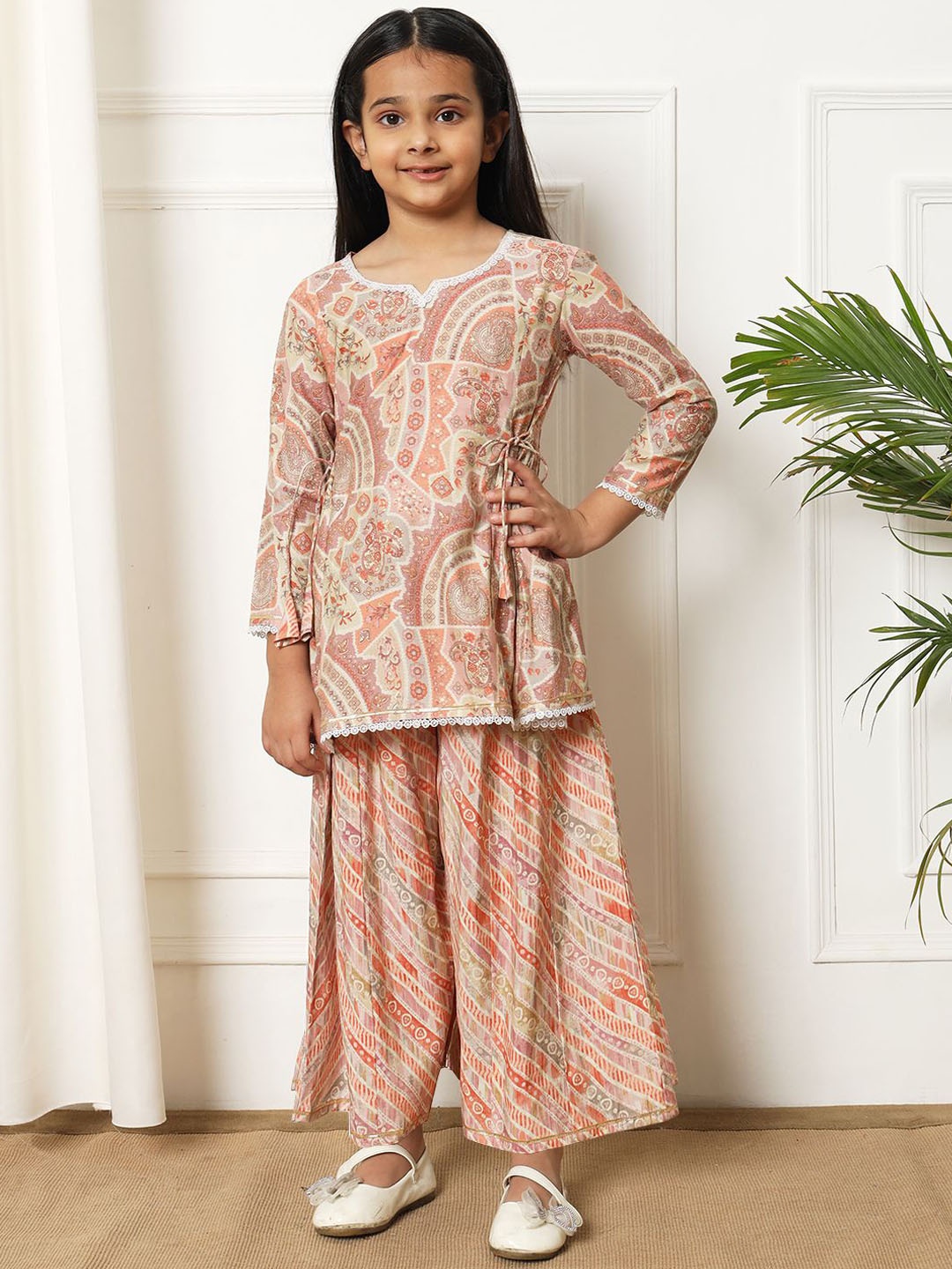 

Readiprint Girls Floral Printed Empire Pure Silk Anarkali Kurti With Palazzo, Purple