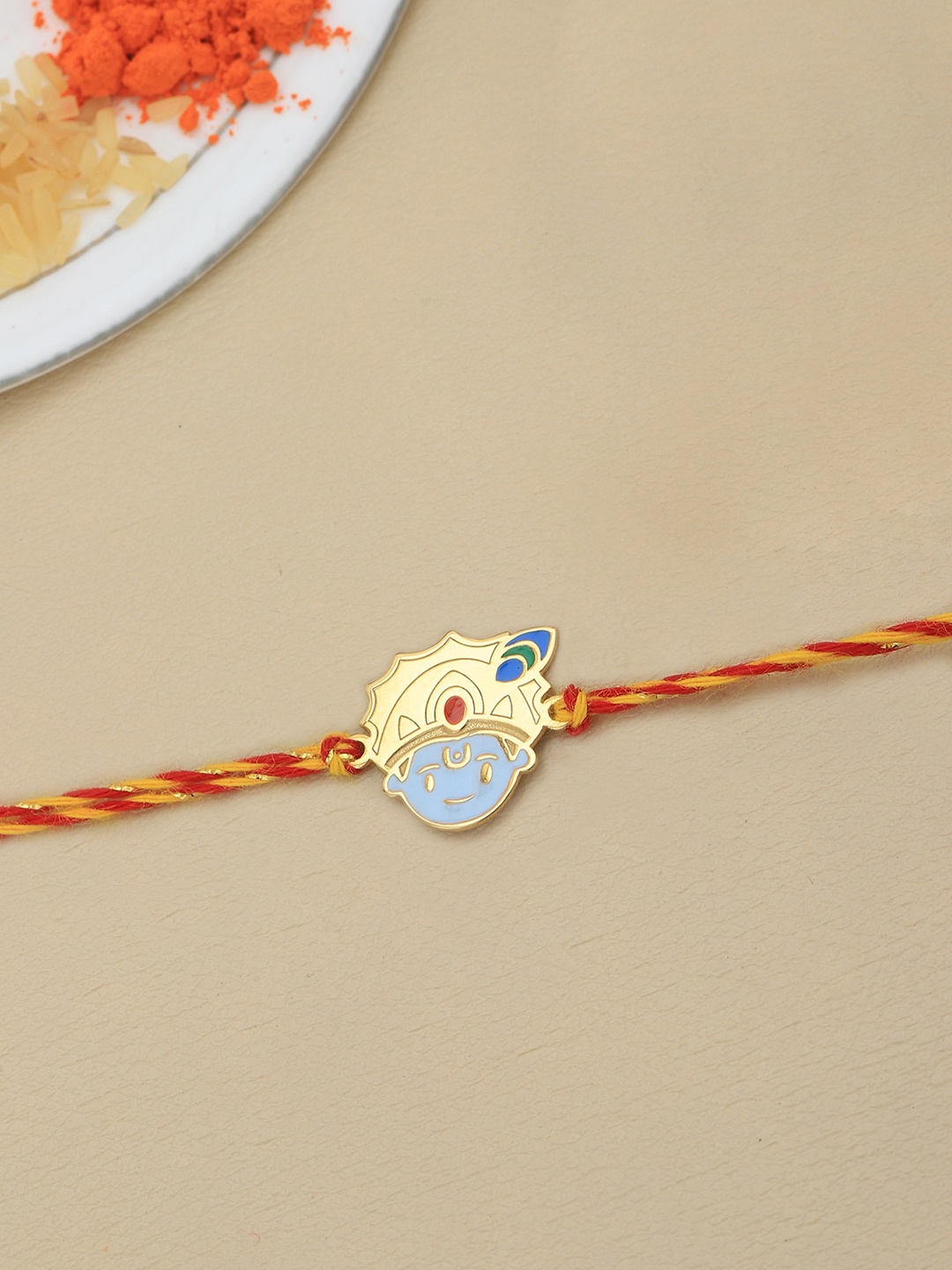

Carlton London 925 Sterling Silver 18KT Gold Plated Shree Krishna Enamel Rakhi