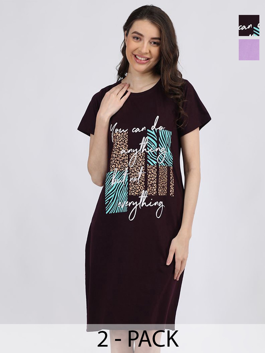

Duchess Pack Of 2 Printed T-shirt Nightdress, Purple