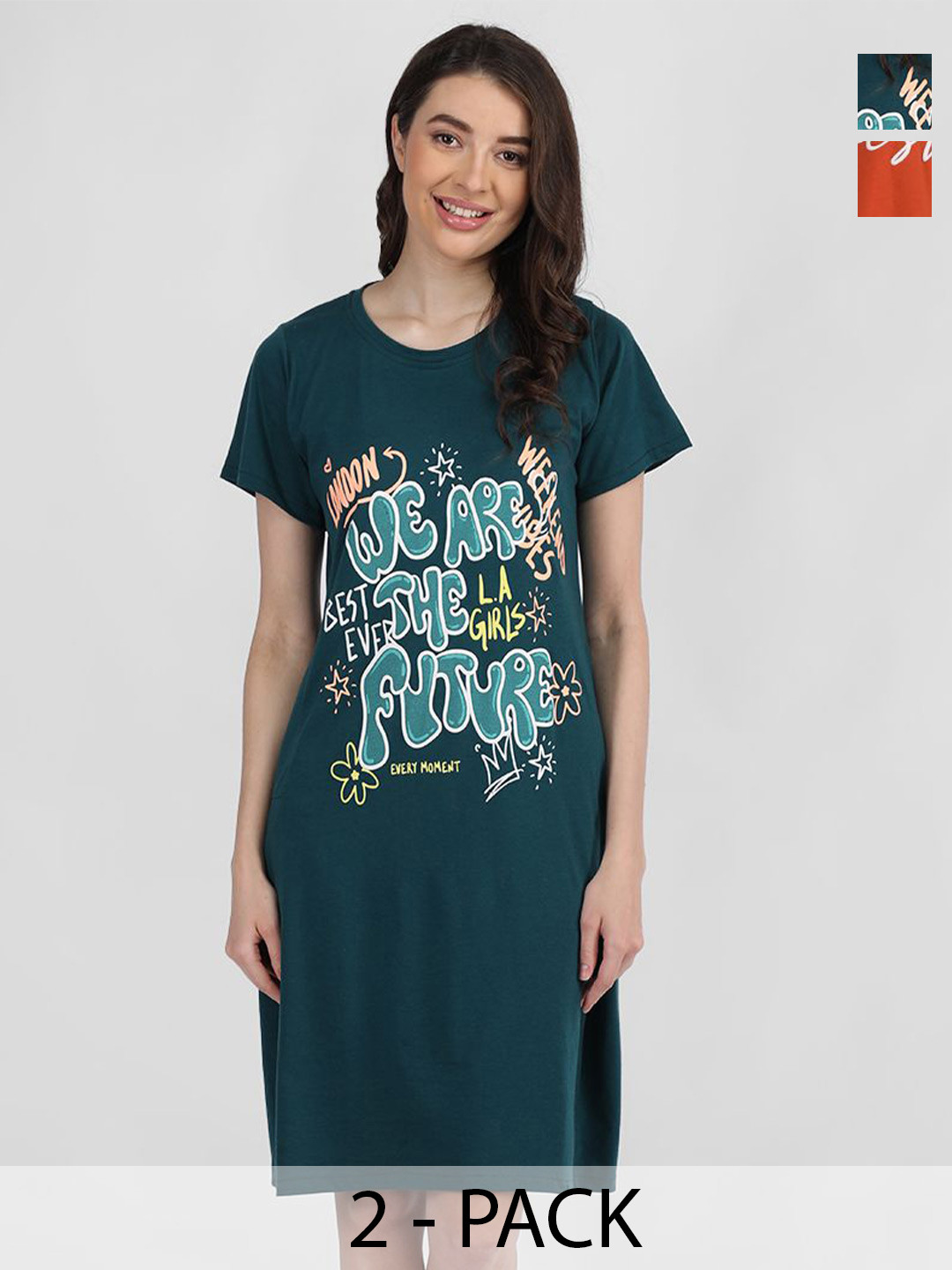 

Duchess Pack Of 2 Printed T-shirt Nightdress, Red