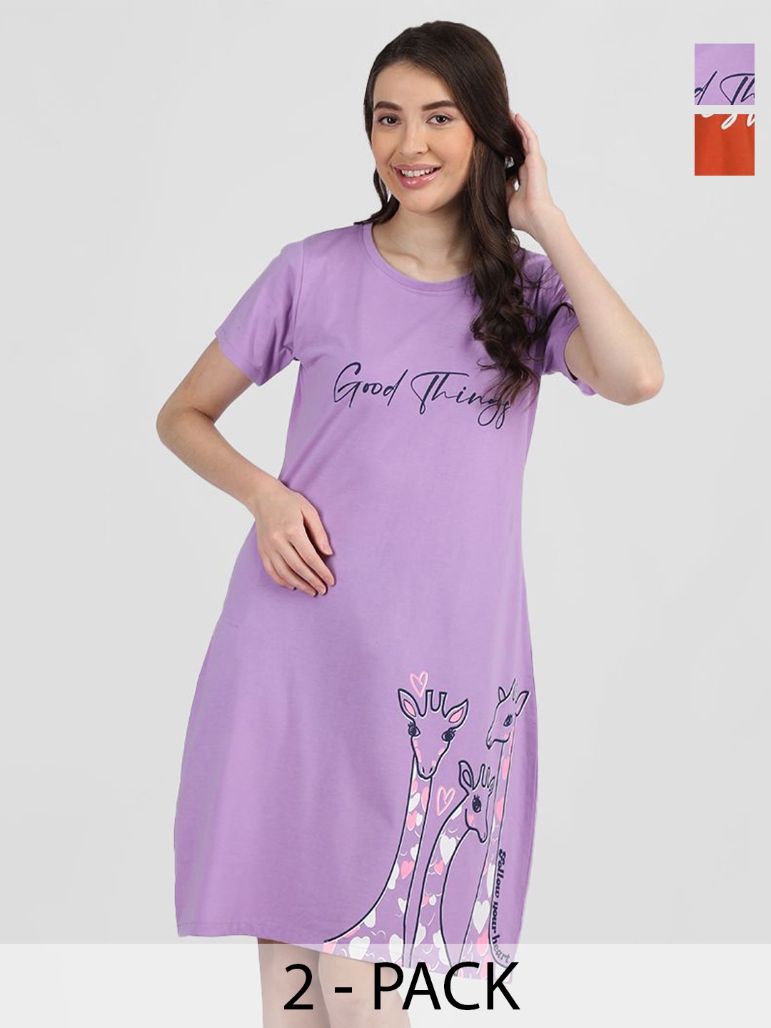 

Duchess Pack Of 2 Printed T-shirt Nightdress, Purple