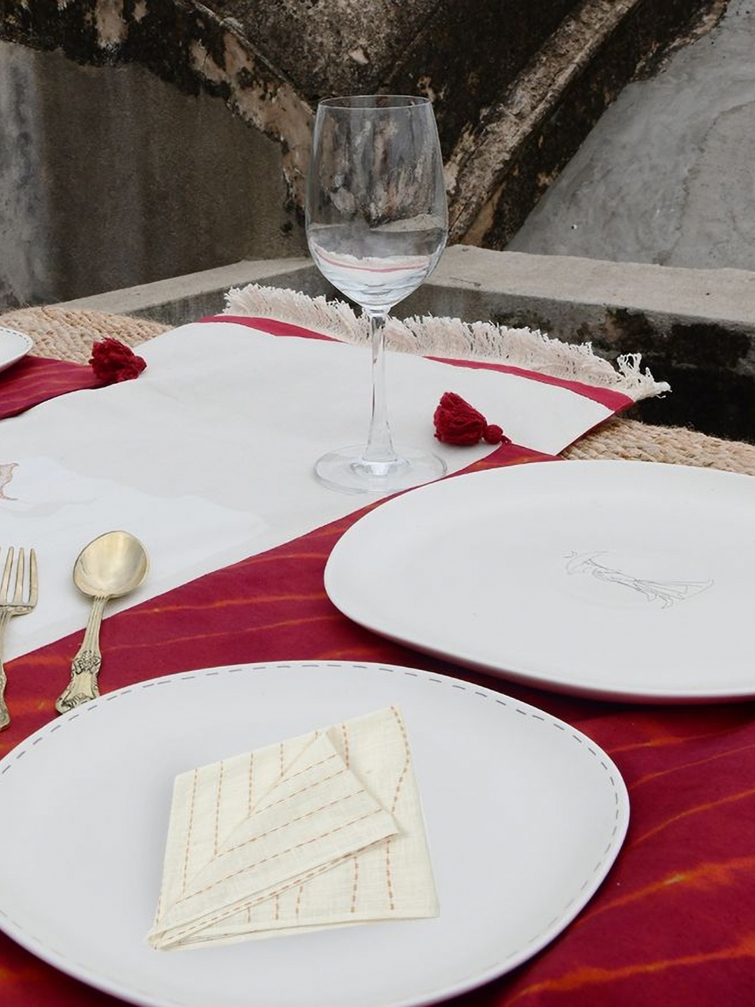 

Ritu Kumar White & Brown 4 Pieces Striped Cotton Table Placemats, Off white