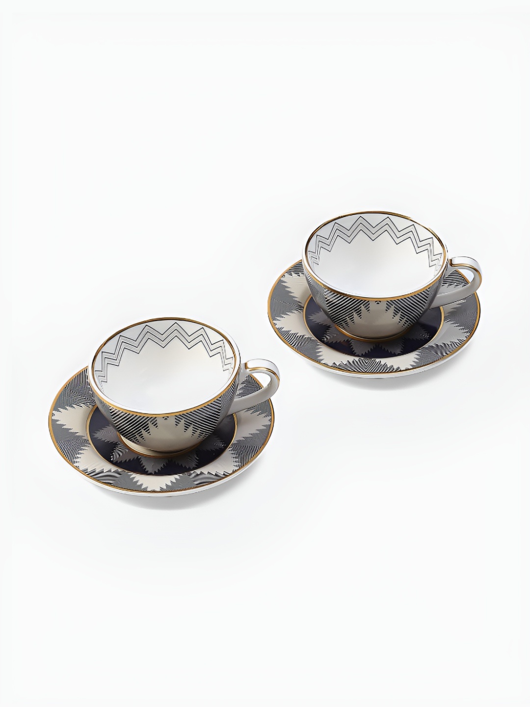 

Ritu Kumar Blue Ikkat Grey & Blue 4 Pieces Printed Cup & Saucer Porcelain Tea Set