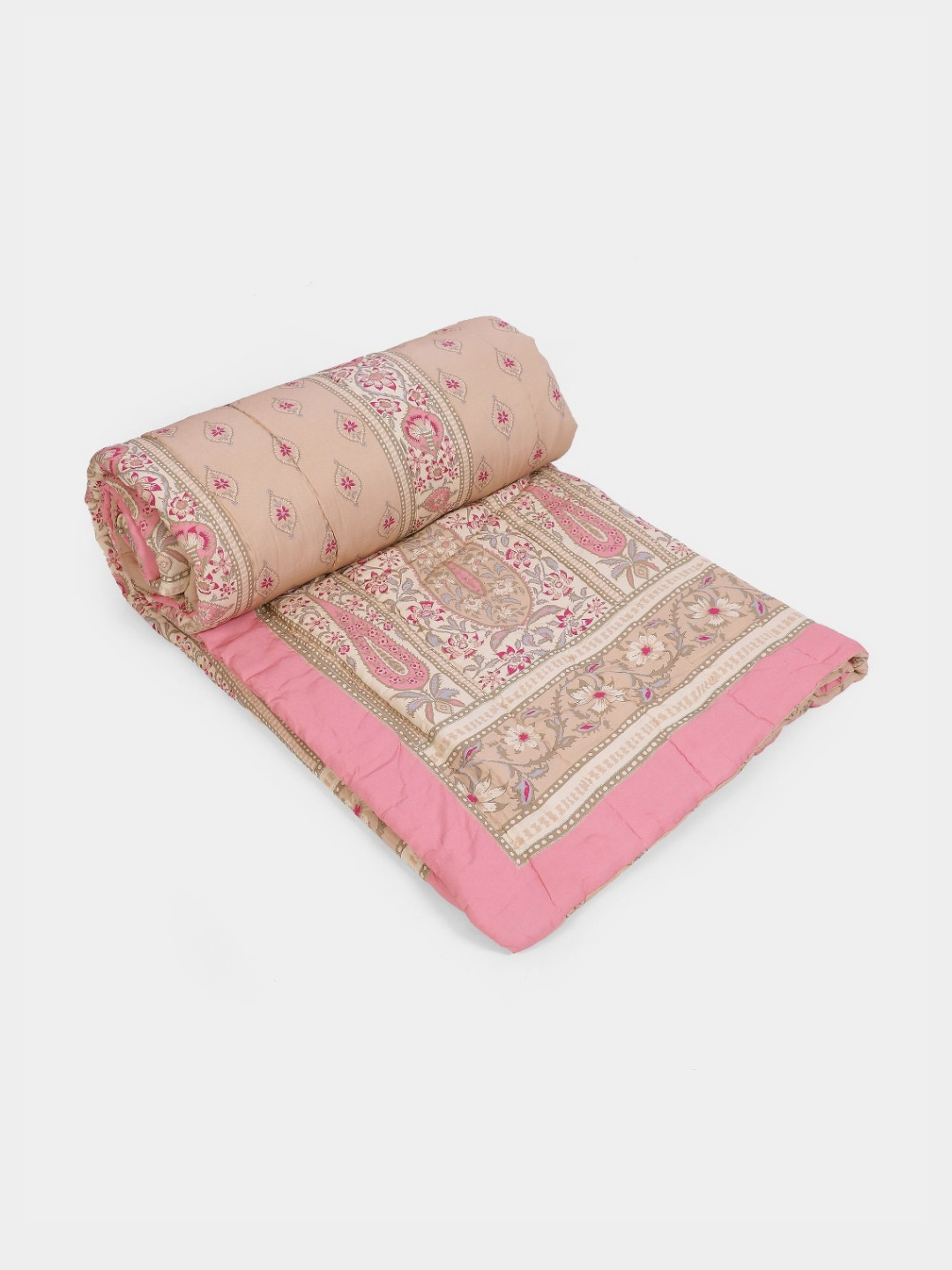 

Ritu Kumar Beige & Pink Floral Printed AC Room 110 GSM Single Bed Quilt