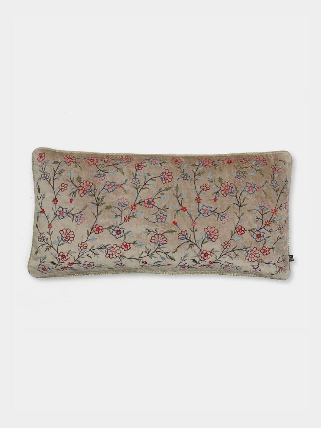 

Ritu Kumar Grey & Blue Floral Embroidered Velvet Rectangle Cushion Cover