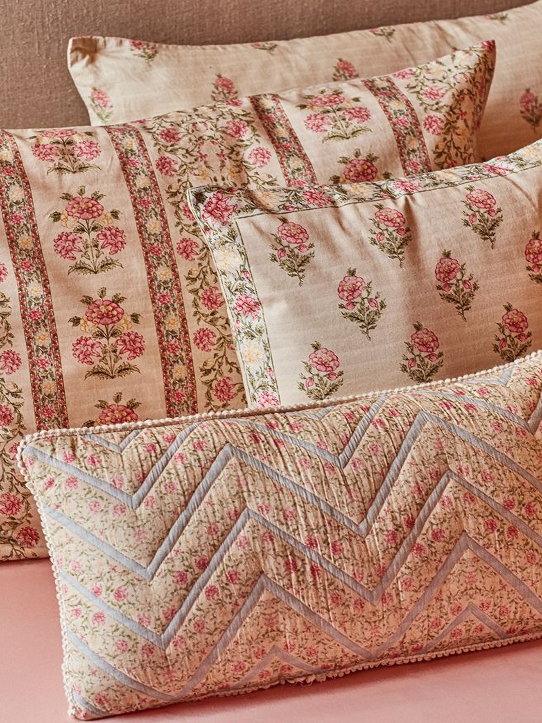 

Ritu Kumar Pink & Green Floral Printed Rectangle Cushion Cover