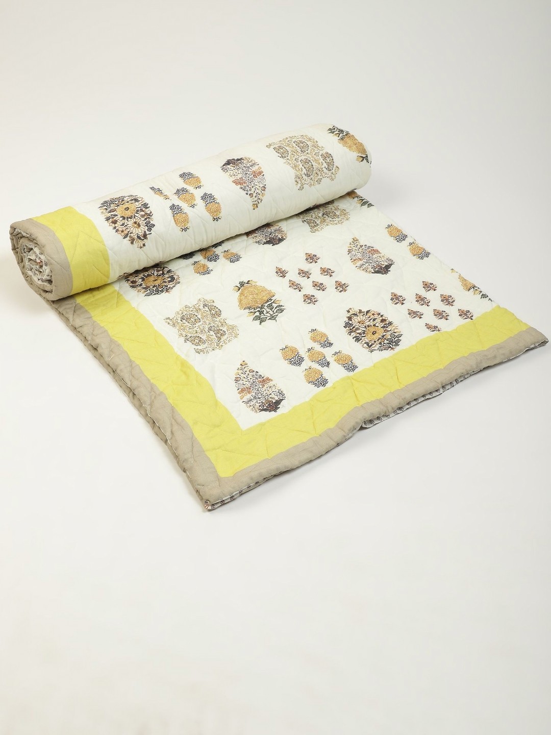

Ritu Kumar Yellow & White Ethnic Motifs Printed AC Room 110 GSM Double Bed Quilt
