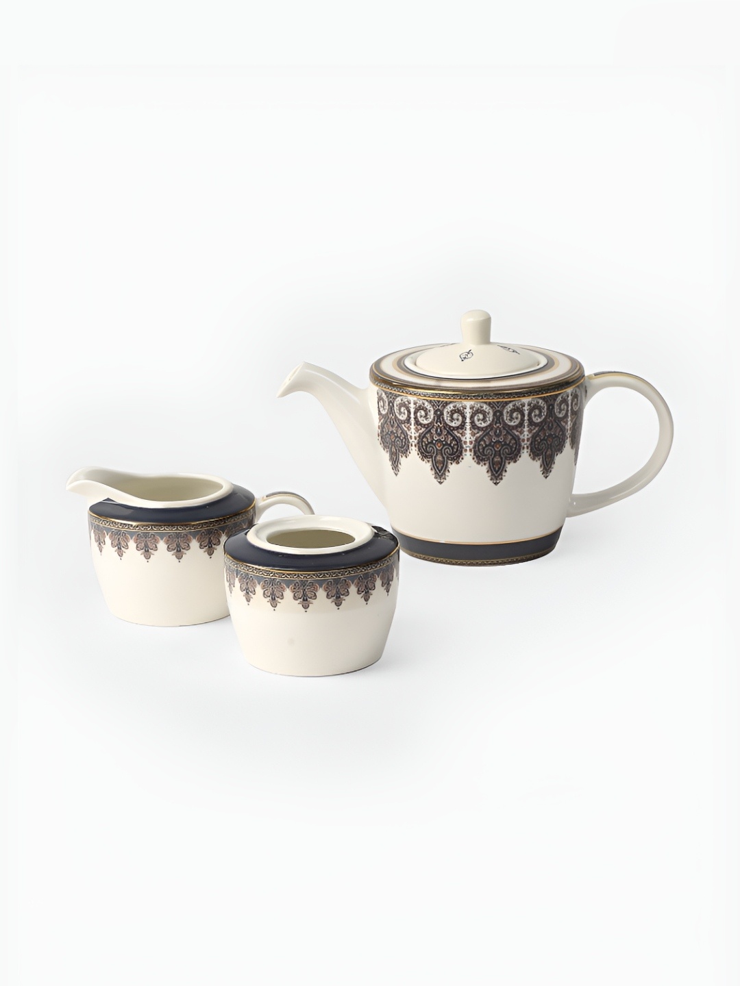 

Ritu Kumar Jaamvaar Beige & Black 3 Pieces Printed Glossy Tea Set