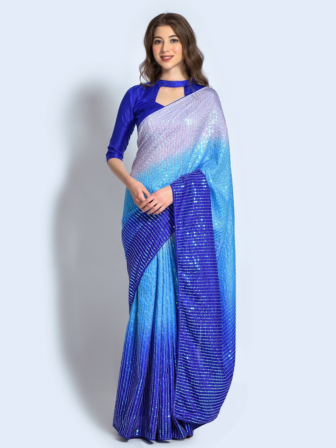 

KALINI Embellished Sequinned Saree, Blue