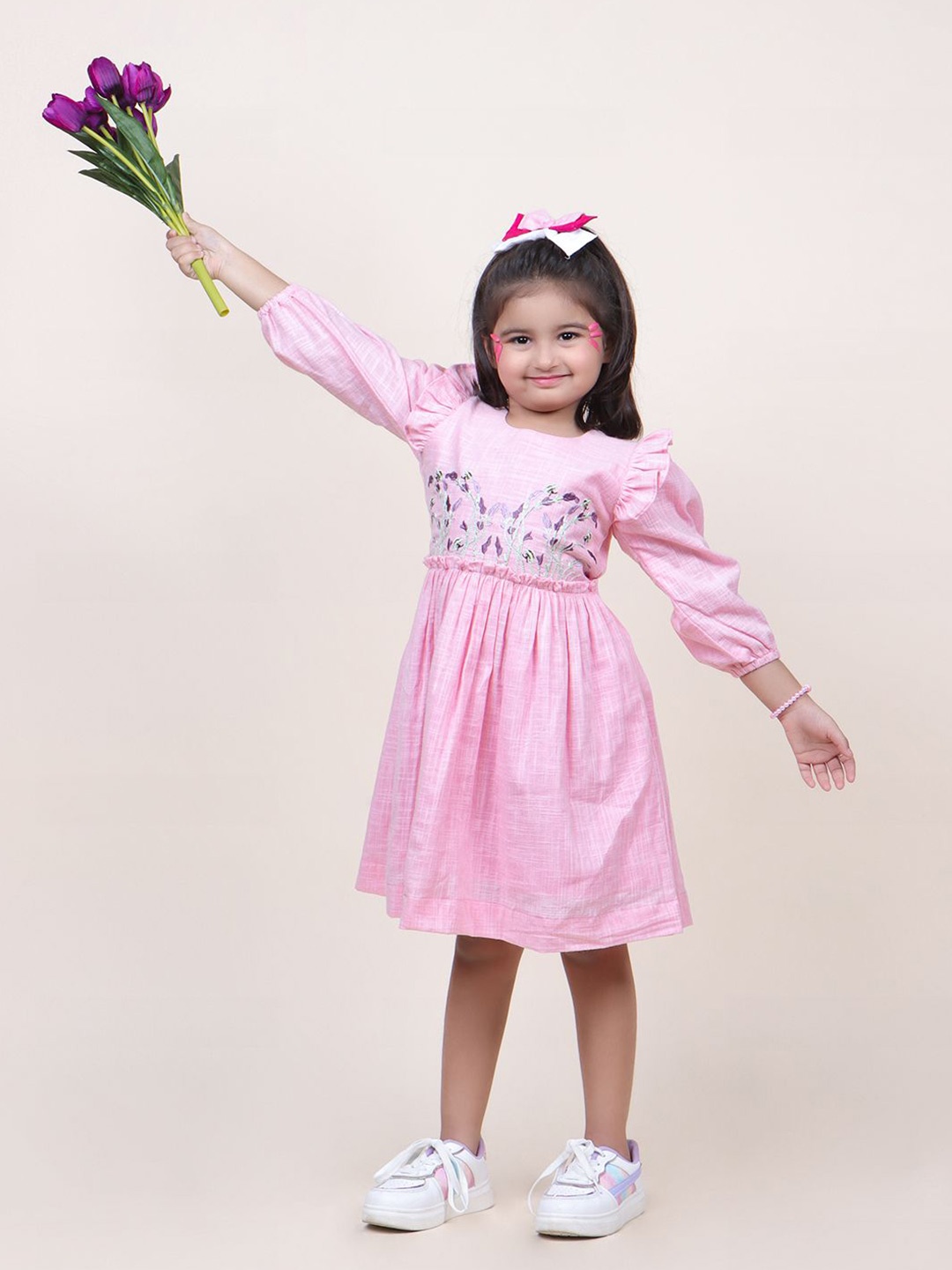 

Jilmil Girls Cotton Embroidered Fit & Flare Dress, Pink