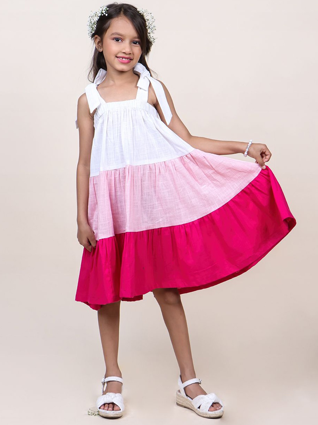 

Jilmil Girls Colourblocked Cotton A-Line Dress, Multi