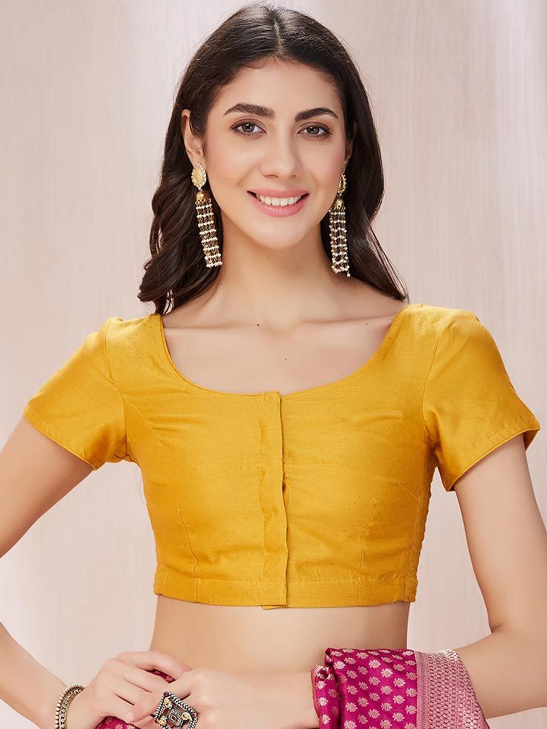 

Fabindia Non-Padded Round Neck Cotton Saree Blouse, Yellow