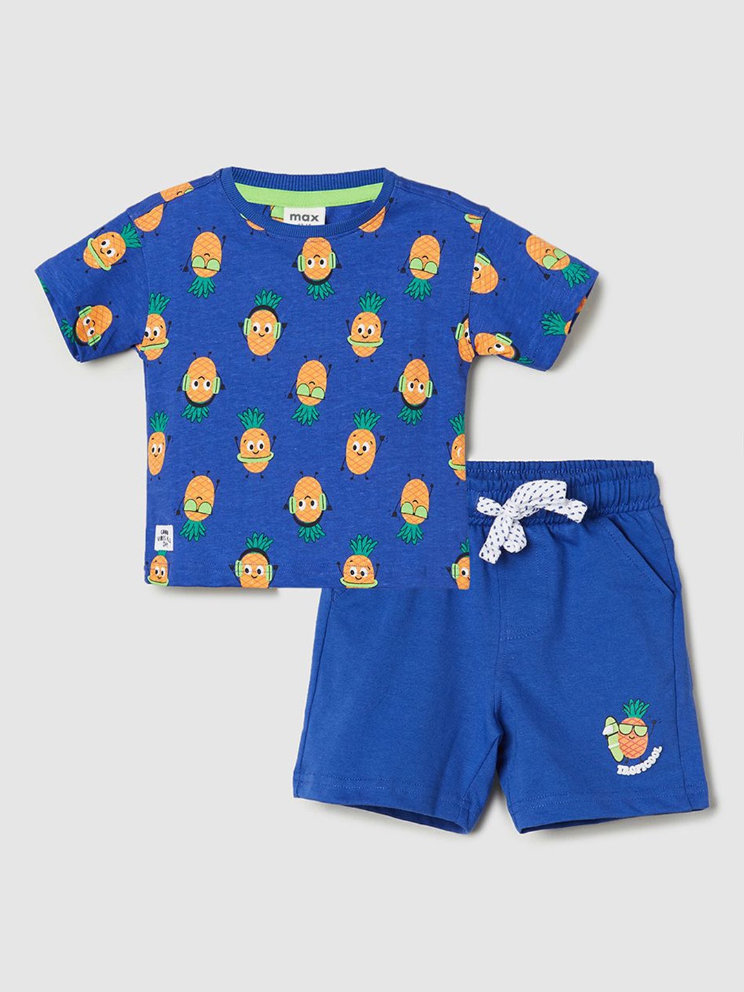 

max Boys Conversational Printed Pure Cotton T-shirt With Shorts, Blue