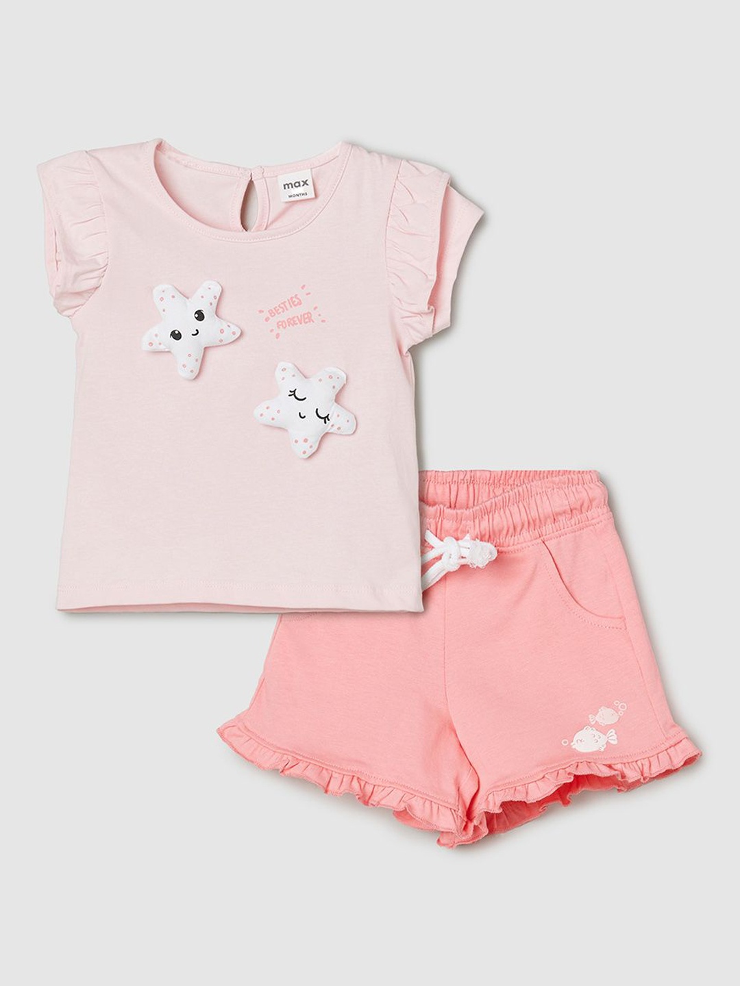 

max Girls Graphic Printed Pure Cotton T-shirt With Shorts, Pink