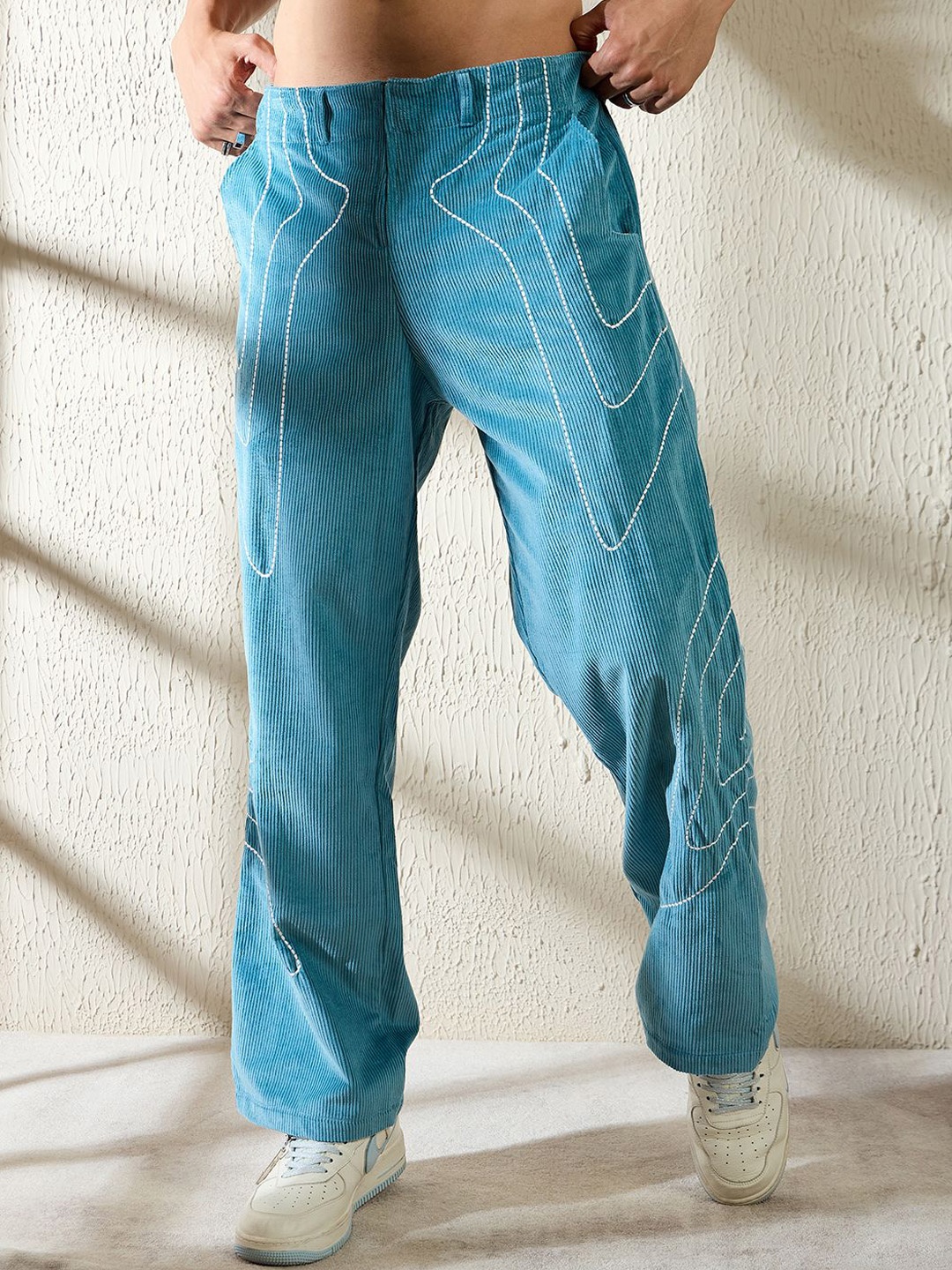 

FUGAZEE Men Straight Fit Easy Wash Corduroy Trousers, Teal