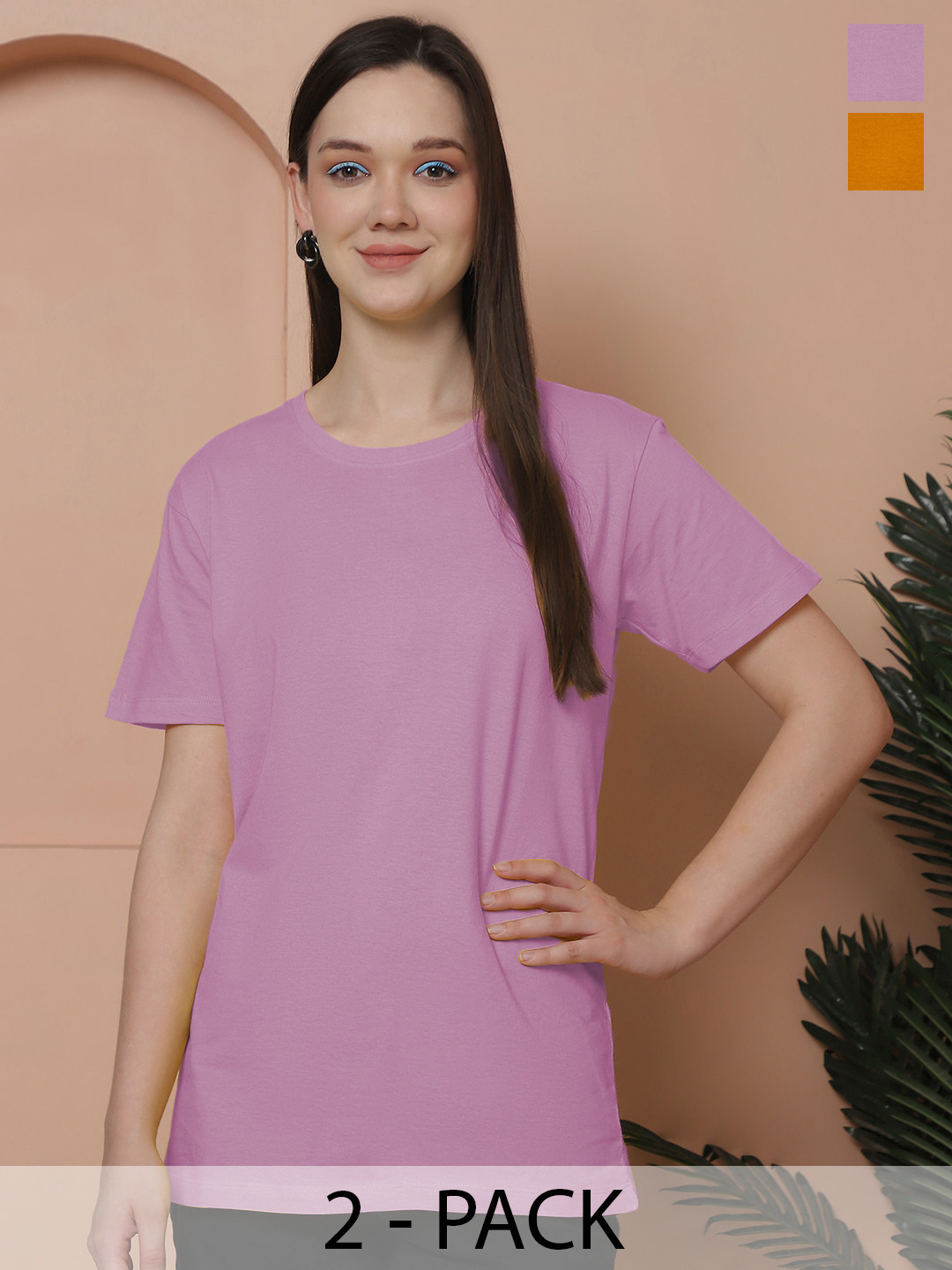 

Friskers Women Pack Of 2 Solid Pure Cotton Oversized T-shirts, Purple