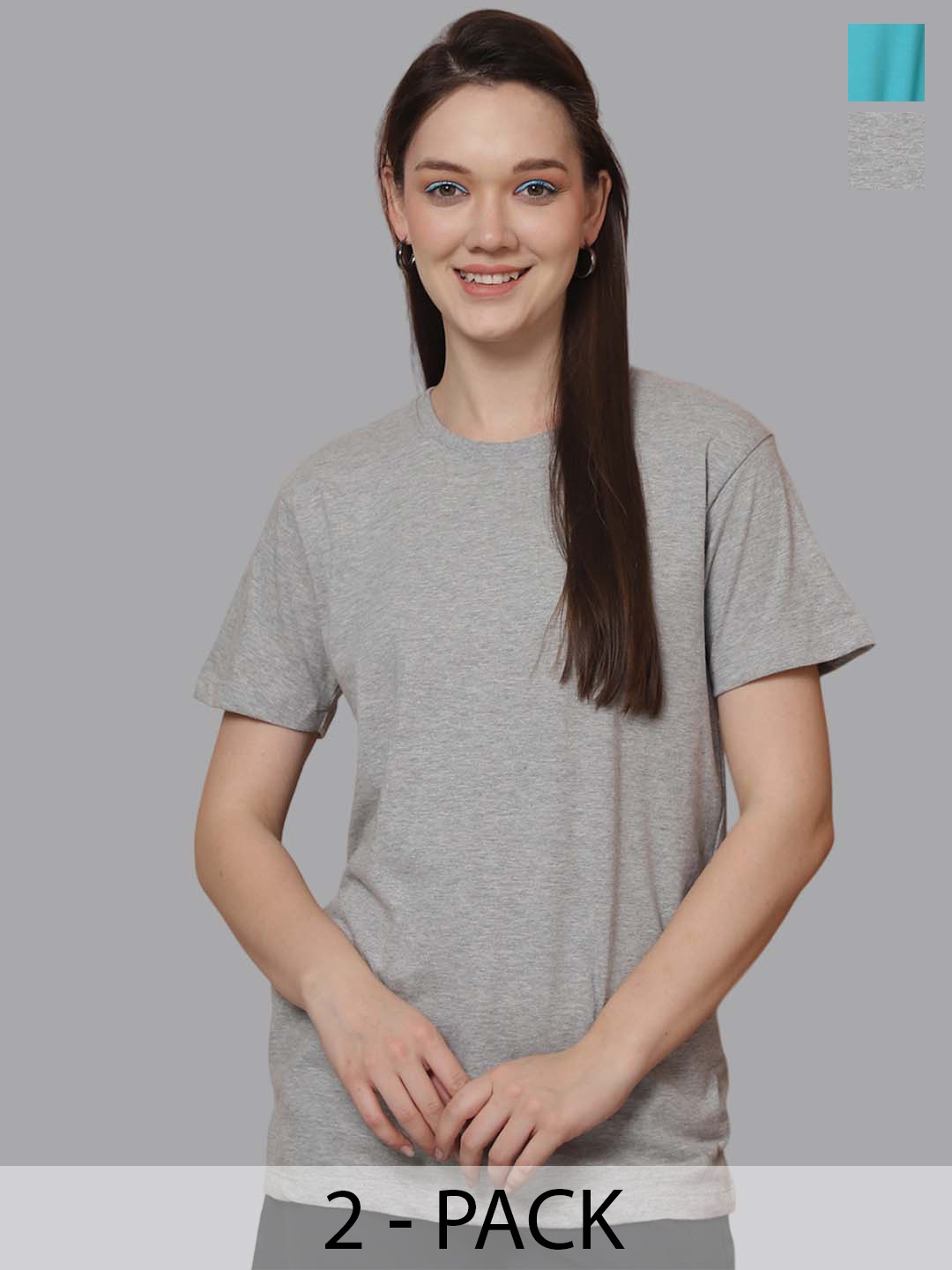 

Friskers Women Pack Of 2 Solid Round Neck Oversized T-shirts, Grey