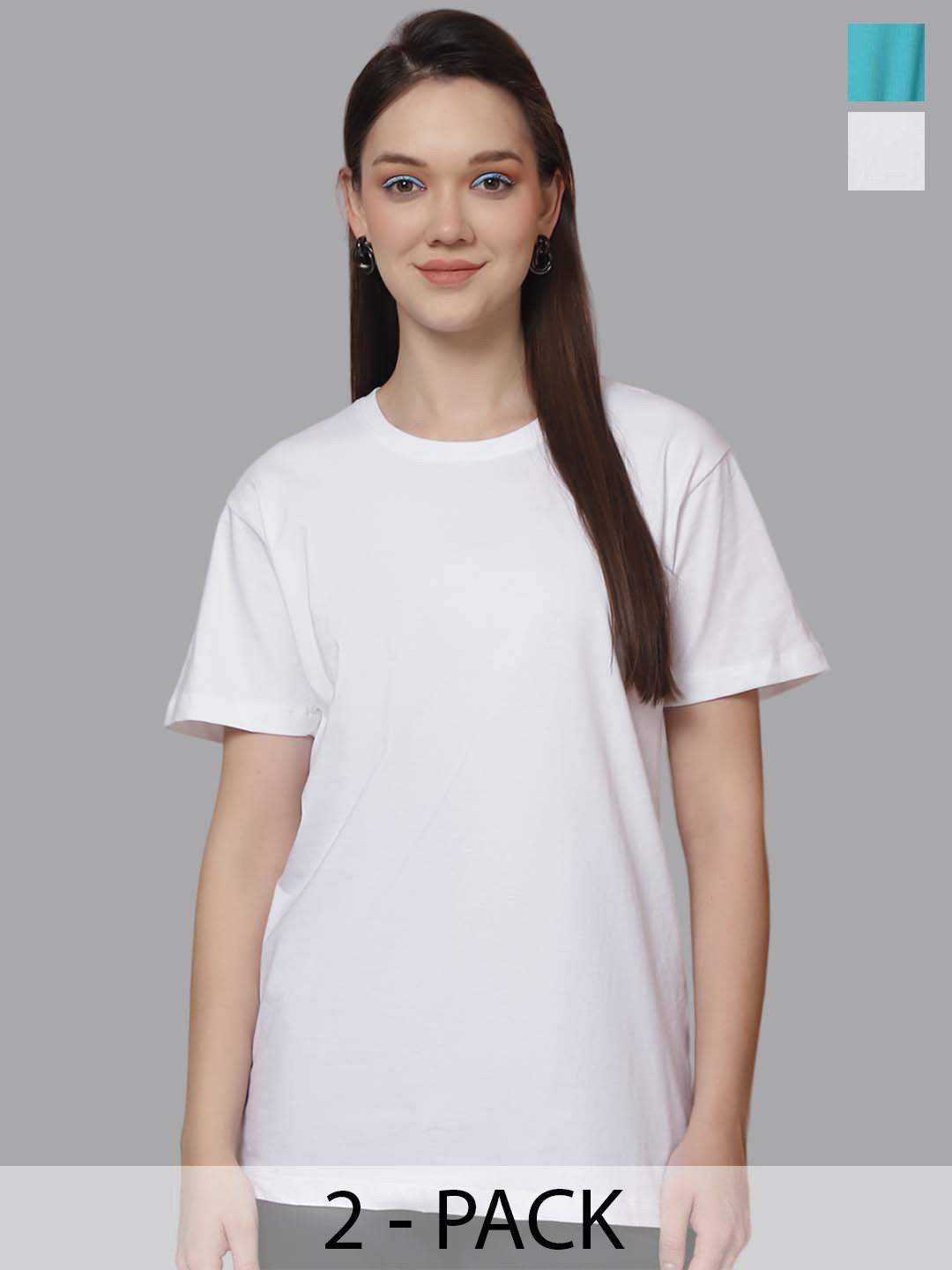 

Friskers Women Pack Of 2 Solid Round Neck Oversized T-shirts, White