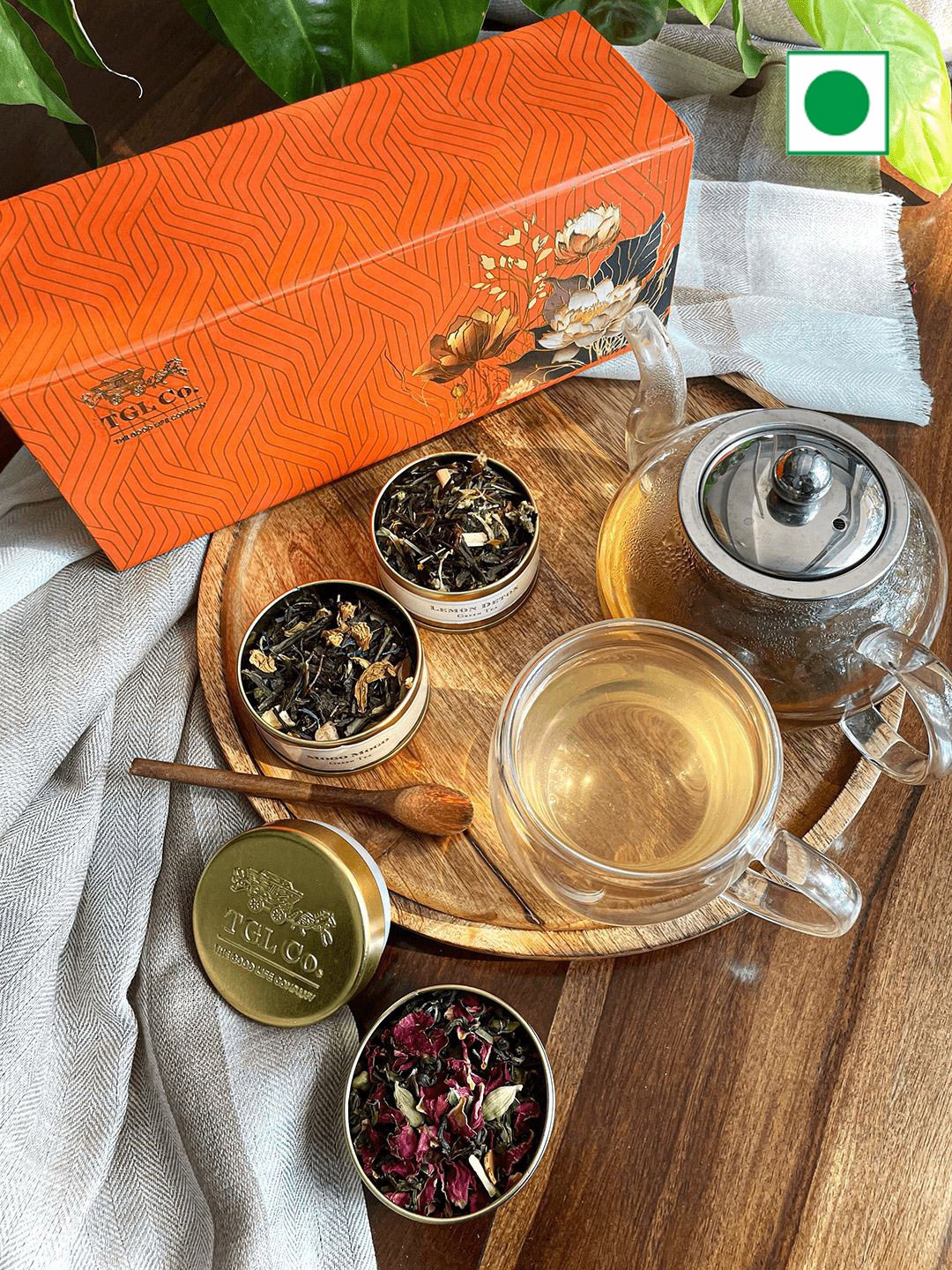 

TGL Co. Set of 4 Fleur Luxe Tea Gift Set, Blue