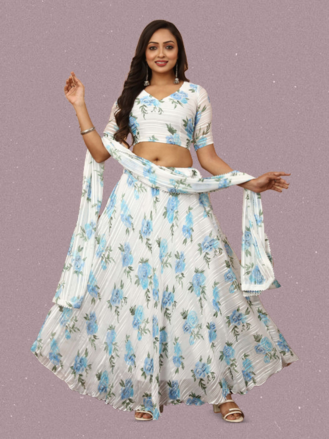 

N ENTERPRISE Printed Semi-Stitched Lehenga & Unstitched Blouse With Dupatta, Blue