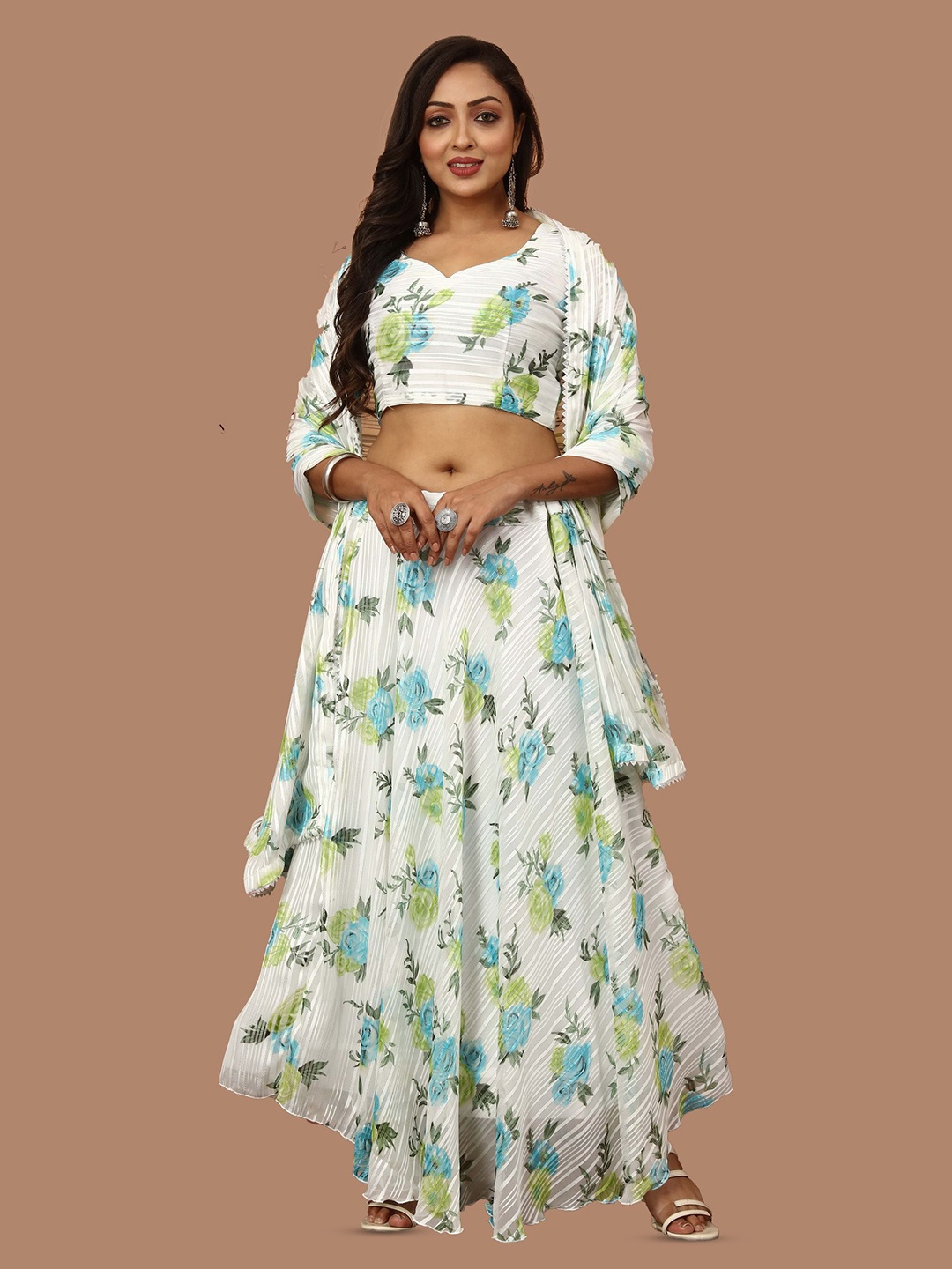

N ENTERPRISE Printed Semi-Stitched Lehenga & Unstitched Blouse With Dupatta, Grey