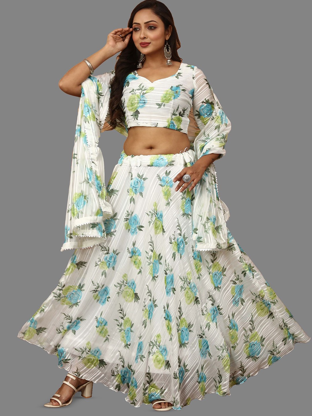 

N ENTERPRISE Printed Semi-Stitched Lehenga & Unstitched Blouse With Dupatta, Grey