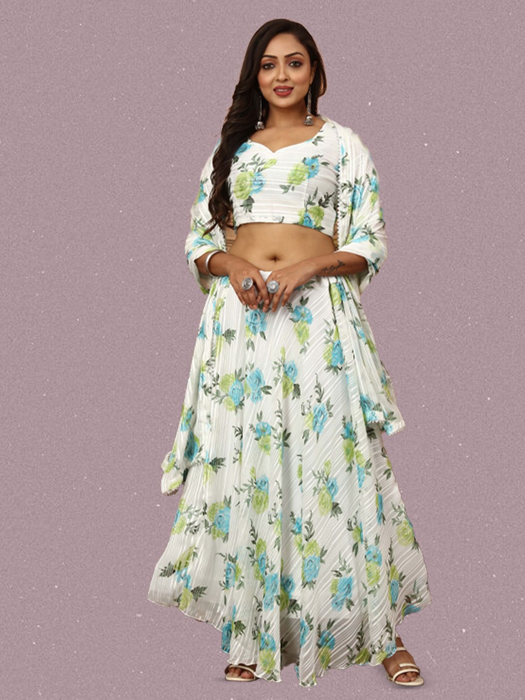 

N ENTERPRISE Printed Semi-Stitched Lehenga & Unstitched Blouse With Dupatta, Grey