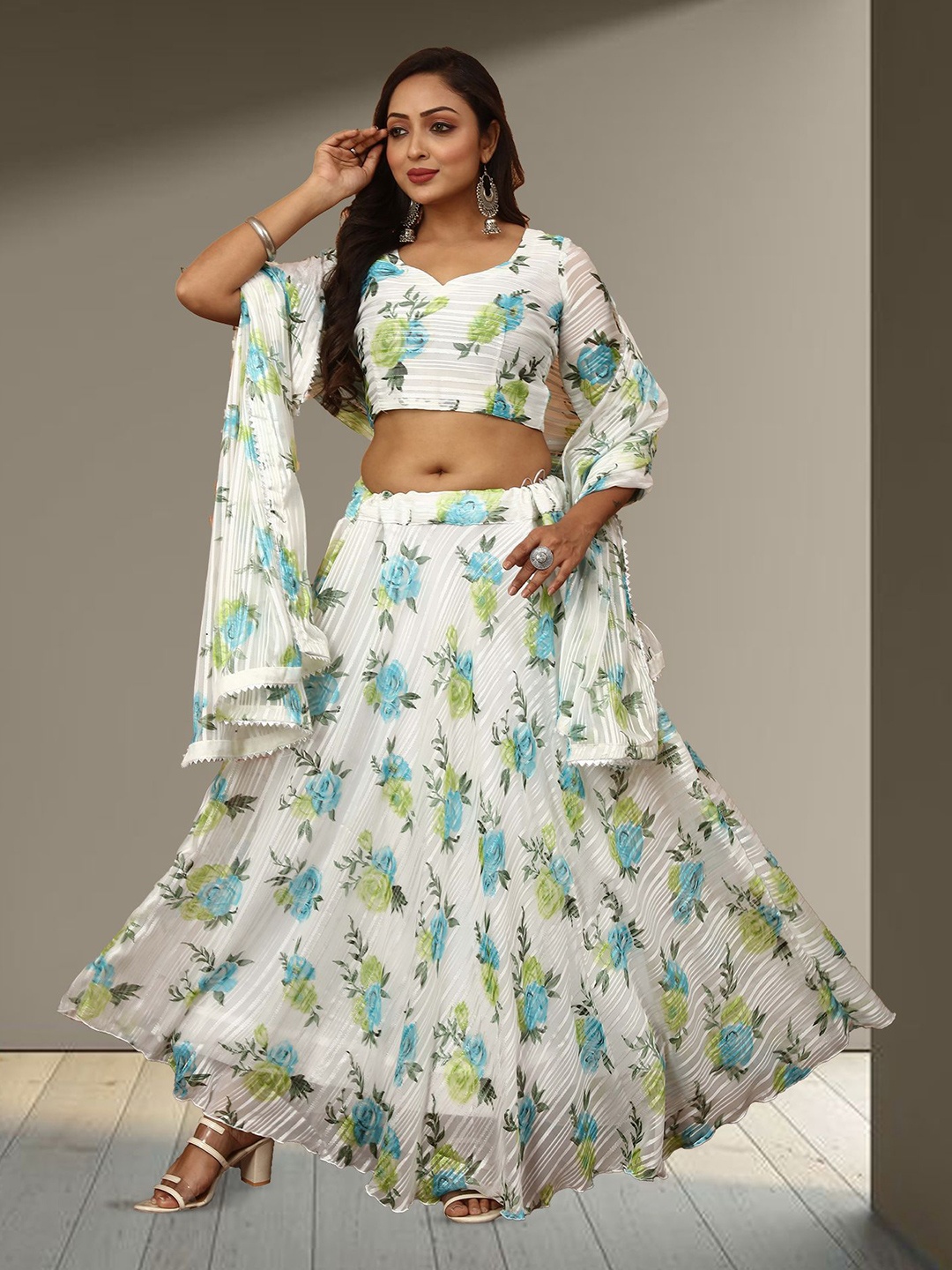 

N ENTERPRISE Printed Semi-Stitched Lehenga & Unstitched Blouse With Dupatta, Grey