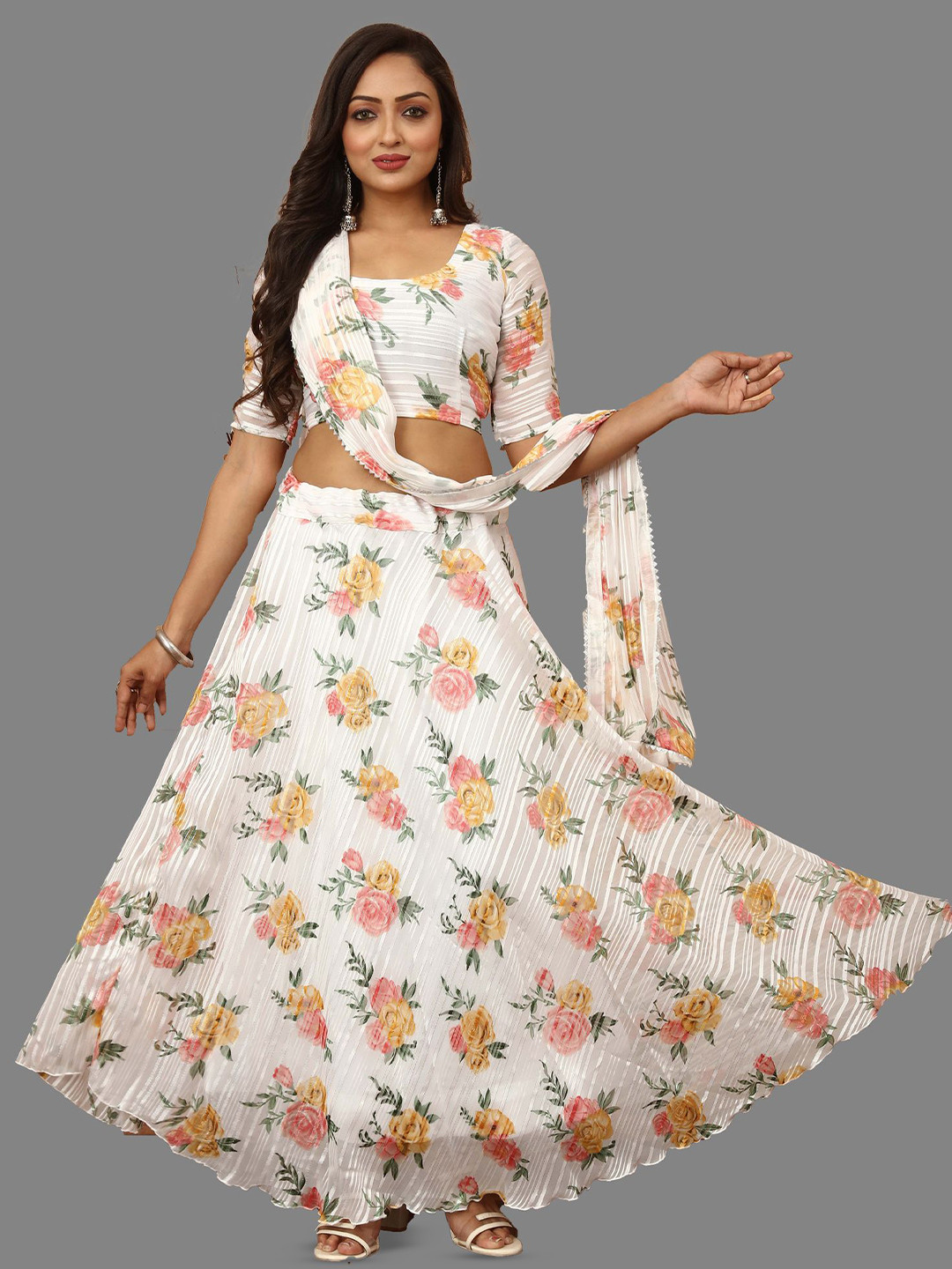 

N ENTERPRISE Printed Semi-Stitched Lehenga & Unstitched Blouse With Dupatta, Orange