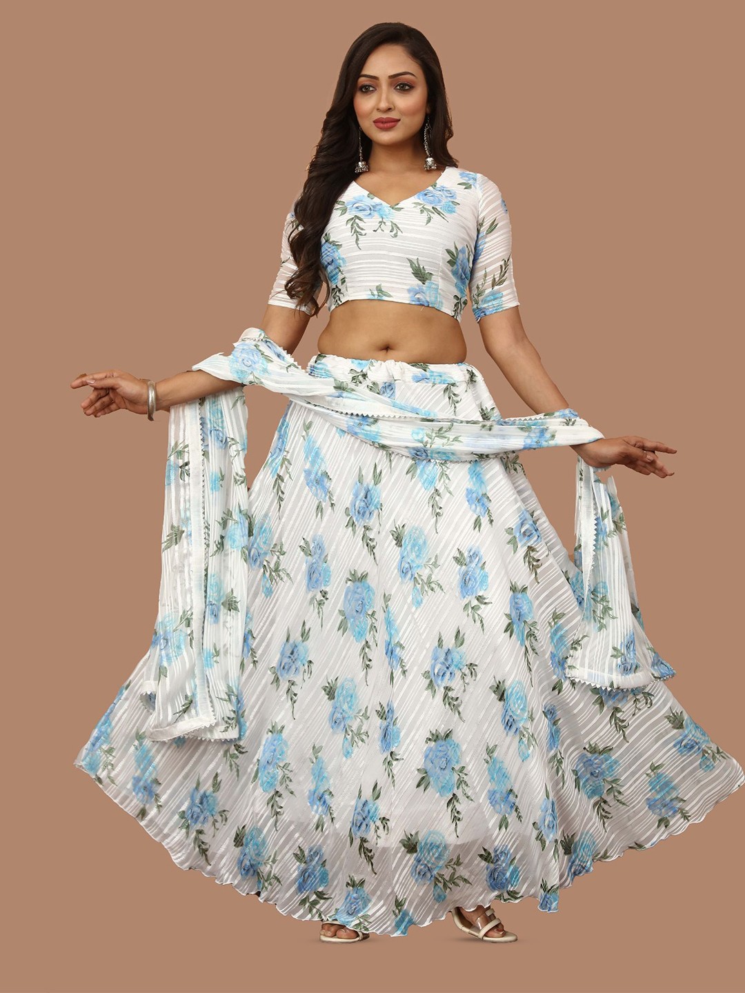 

N ENTERPRISE Printed Semi-Stitched Lehenga & Unstitched Blouse With Dupatta, Blue
