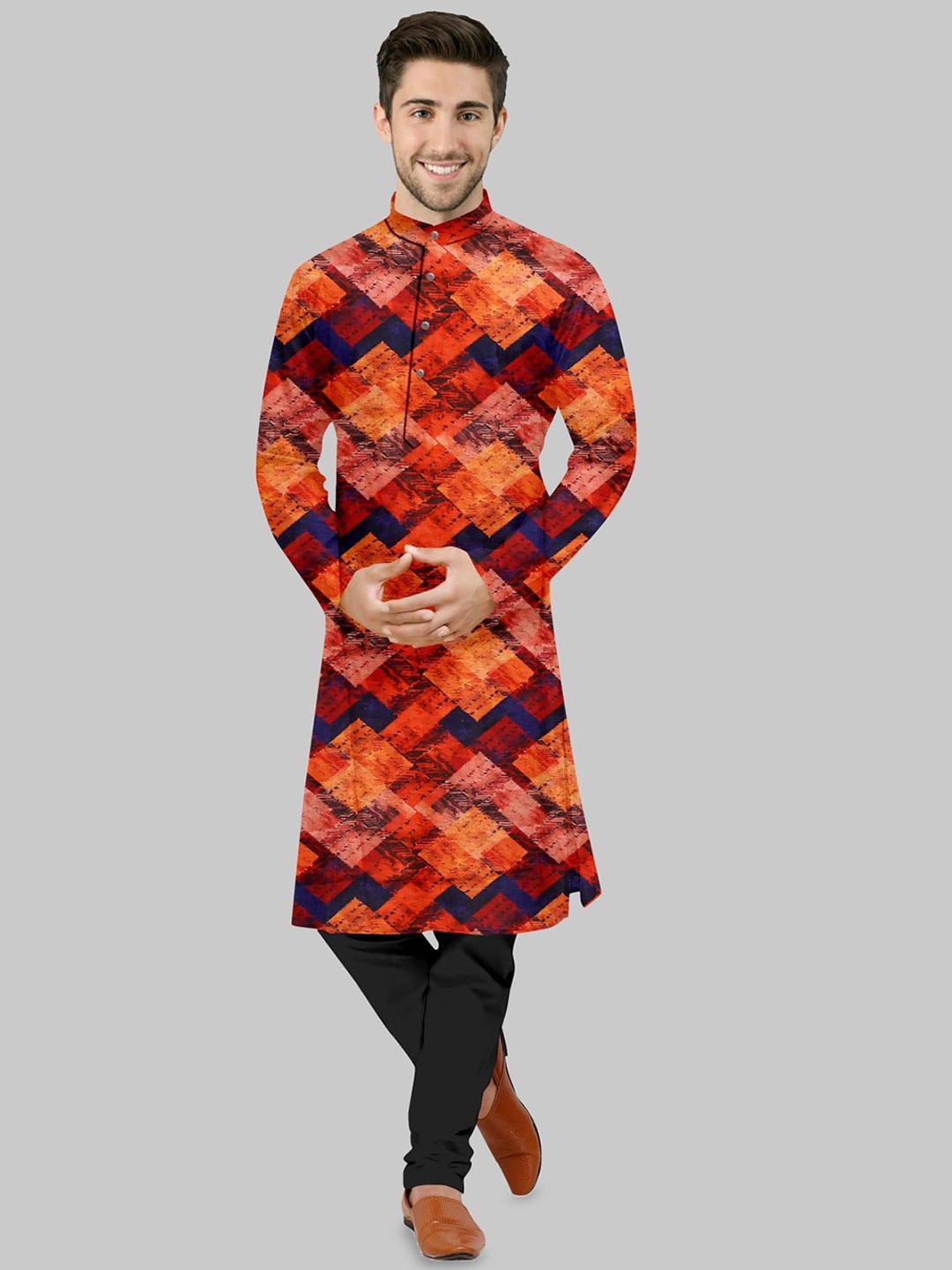 

IMAGO Men Checked Thread Work Kurta, Red