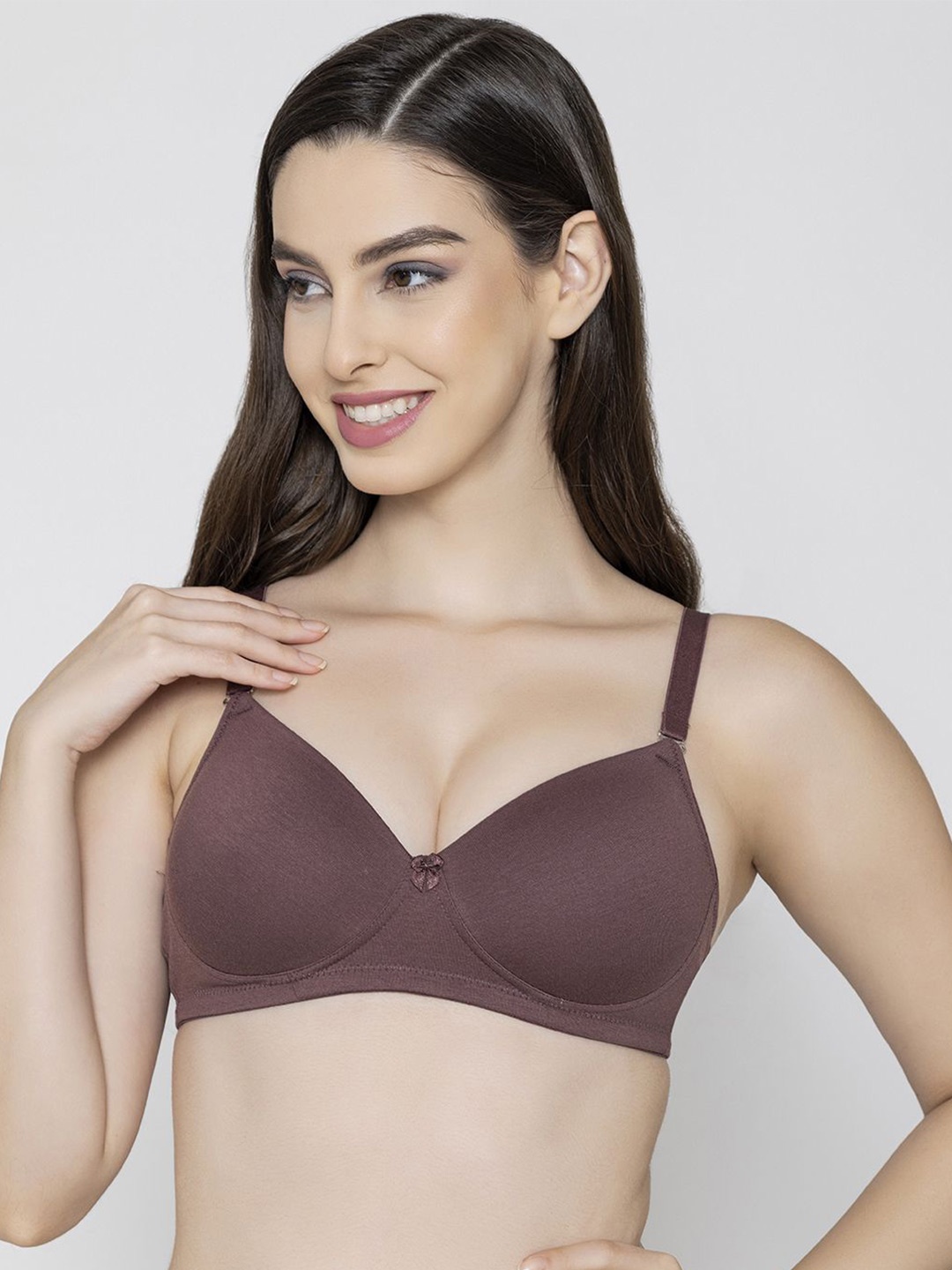 

B'ZAR Full Coverage Lightly Padded Non-Wired Everyday Bra-All Day Comfort, Coffee brown
